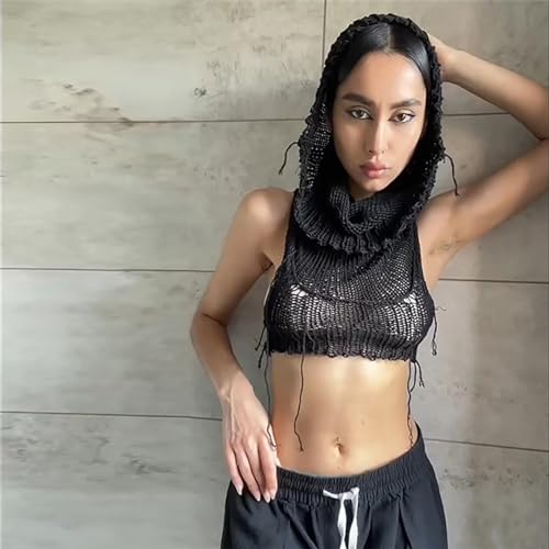 Women Sleeveless Cropped Crop Top Hoodies Sweater Knit Punk Hip Hop Dance Sexy Rave Cloth3
