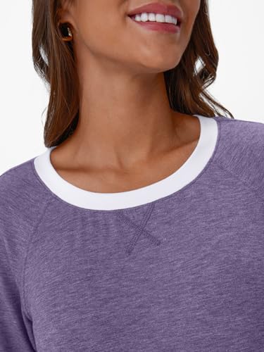 Image of AUTOMET Womens Color Block Long Sleeve Shirts Oversized Crewneck Casual Top