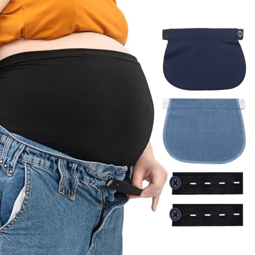 UEIOAVL Fajas de embarazo para premamá, 2 piezas de extensores de cintura para pantalones extensores de pantalones de maternidad (azul oscuro, azul marino) y 2 piezas de botones de pantalones negros