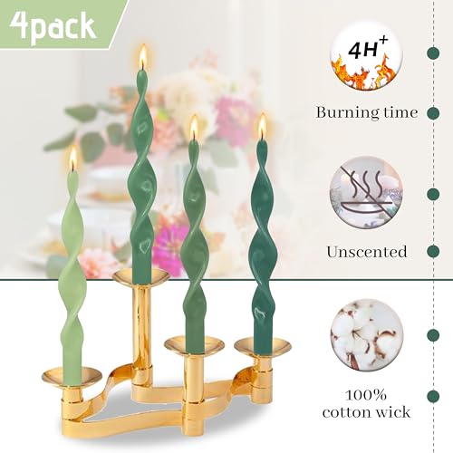 Image of Unscented Gradient Green Spiral Taper Candle Smokeless Taper Candlesticks Handmade 10 Inch Long Twisted Candles for Wedding Home Decor Holiday Gifts