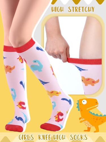6 Pairs Kids Girls Knee High Socks kids Dinosaur Long Boot Funny Animal Pattern Warm Cotton Socks for 3-12 Years2