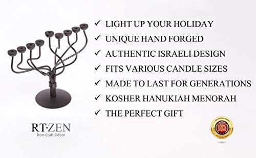 RTZEN Judaica - Hanukkah Menorah, Handmade, 9 Iron Branches, Made in Israel, for All 8 Nights of Chanukah,(Black), Blacksmith Hanukah Candle Holder, Uniquely Forged Wrought Metal Décor - Thumbnail 4