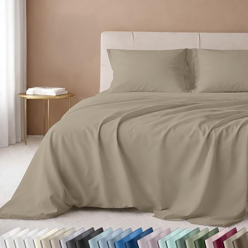 Image of California Design Den Twin Sheet Set - 100% Cotton, Luxury 600 Thread Count Deep Pocket Twin Sheets, Soft Durable Bedding with Sateen Weave (Cool Taupe)