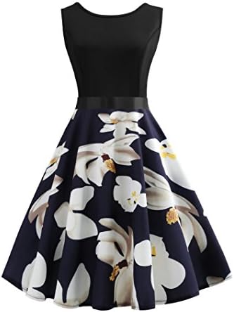 UOKNICE Clearance Women Vintage Elegant Sleeveless Print Evening Party Prom Swing Dress