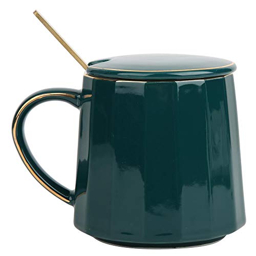 com colher de tampa, copo de leite, copo de cerâmica, caneca bonita portátil para escritório