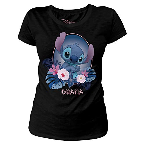 Lilo & Stitch Disney Tee Shirt Femme Ohana Coton Noir - S