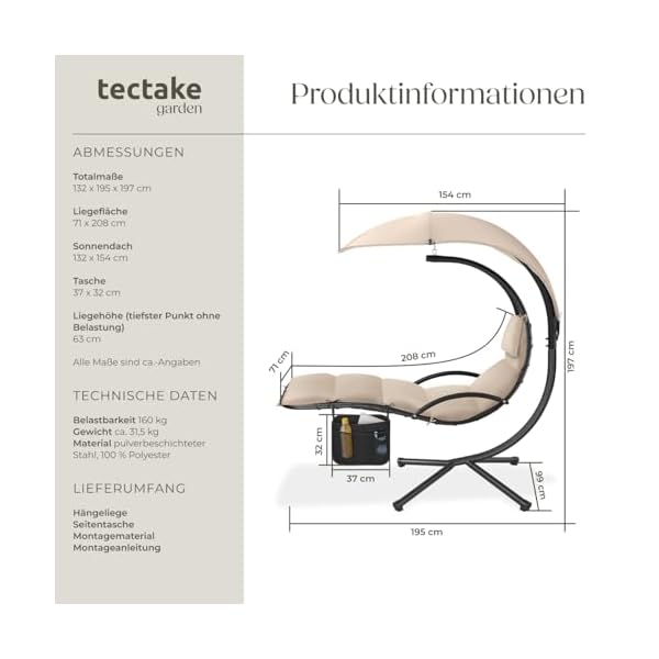tectake Hängeliege mit Gestell und Sonnendach