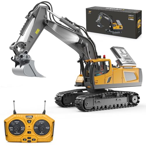 YESHIN Remote Control Excavator 1:20 Metal RC Excavator Toy Construction Vehicle with 2.4GHz Remote Control 680 Rotation Light & Sound USB Charging Birthday Gift for Children 6+