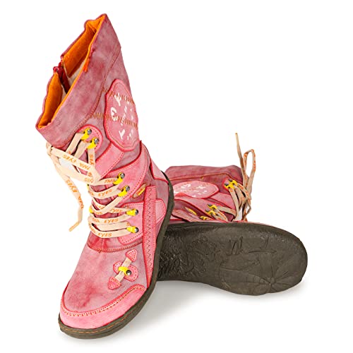 TMA EYES Patchwork Stitch-Detail PU Leather Mid-Calf Women's Boot4