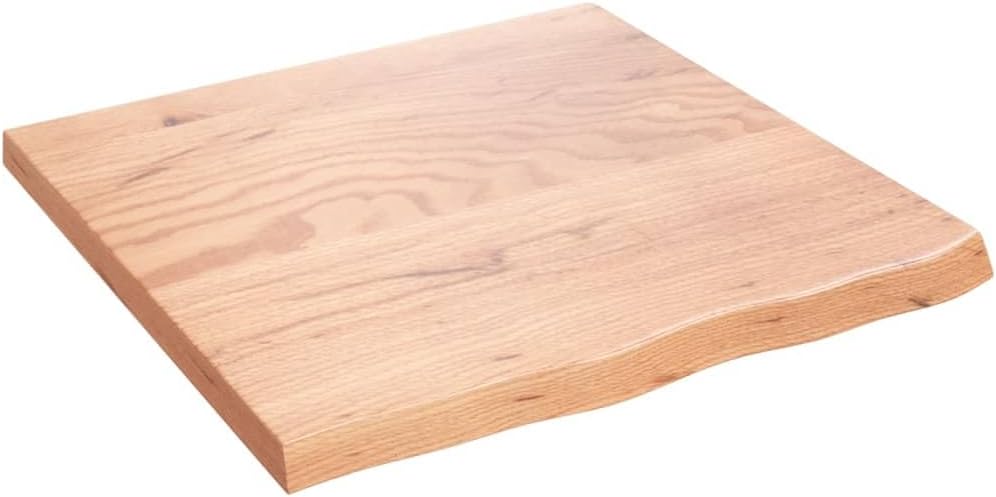 vidaXL Countertop-Treated Solid Oak Wood-Bathroom Vanity Top-Deskl Natural Light Brown-Live Edge Design-Measures 23.6"x23.6"x(0.8"-1.6")
