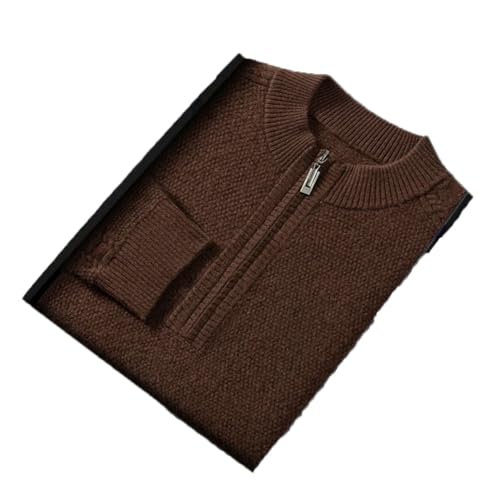 Men's Fall Winter Cashmere Knitwear Half High Neck Zipper Long Sleeve Warm Shirt Top Coffee