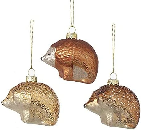 Christmas Hedghogs, Set of 3 Glass Hanging Christmas Tree Decorations