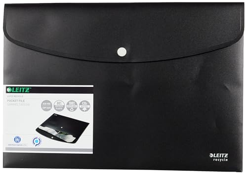 Leitz Porta Documenti Con Chiusura A Bottone, Formato A4, Capacità 60 Fogli, 100% Riciclabile, Plastica Opaca, Ecologico, Gamma Recycle, Nero, 4678009