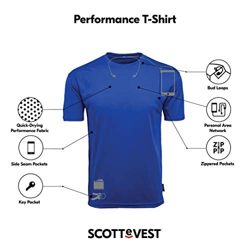 SCOTTeVEST Performance Short Sleeve - Athletic Workout Clothes Men - 3 Pockets (BK, L) Black