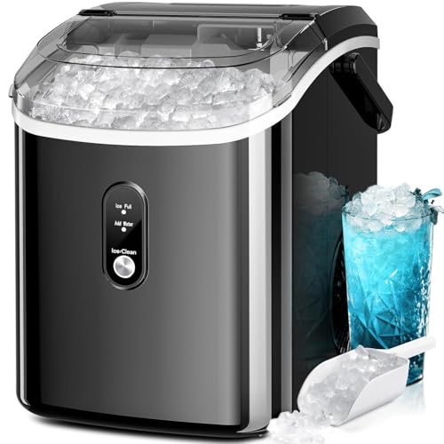 Image of Kismile Nugget Ice Makers Countertop,35Lbs /24H,Portable Sonic Ice Machine with Self-Cleaning,One-Click Operation for Home /Office(Stainless Steels Black)