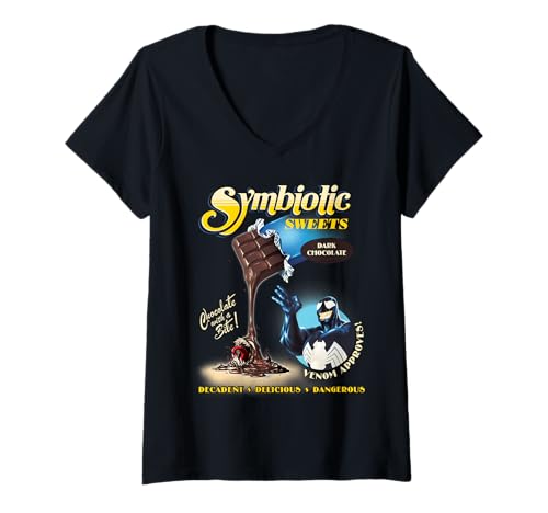 Venom t-shirt Marvel col v en coton noir graphique symbiotic sweets