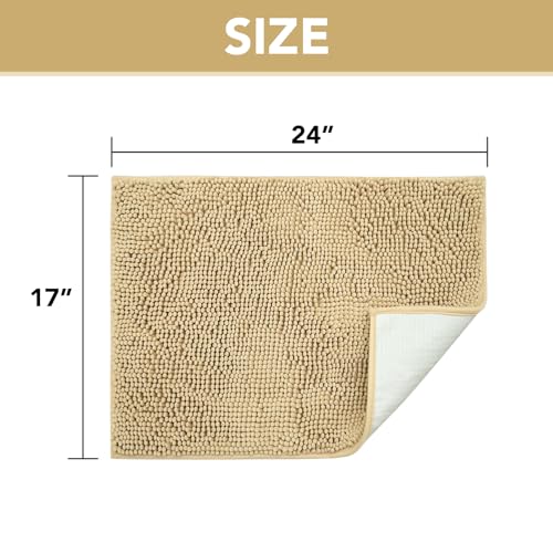 Image of H.VERSAILTEX Dog Door Mat for Muddy Paws Absorbent Dirt Trapper Non Slip Quick Dry Washable Chenille Mats for Dogs Entry Rug for Indoor Outdoor (Beige, 17 inch x 24 inch)