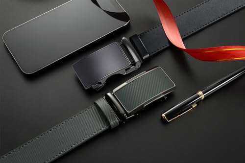 Image of Men's Ratchet Leather Belt Set - 2 Pack Sliding Belt Adjustable For Gift Mens Dress Casual 1 3 /8 inch,Cut for Fit