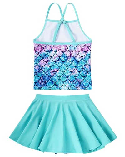 Little Girls Swimsuit Mermaid Tankini Bathing Suit Adjustable Strap Hawaii Vacation Swimwear Quick Dry Size 7 8