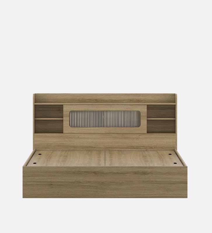 Image of Mintwud Pepperfry Engineered Wood Cavour King Size Bed with Box Storage and Open Shelves | Wooden Double Bed Cot Palang Furniture for Living Room Bedroom Home and Hotels (Santana Oak Finish)