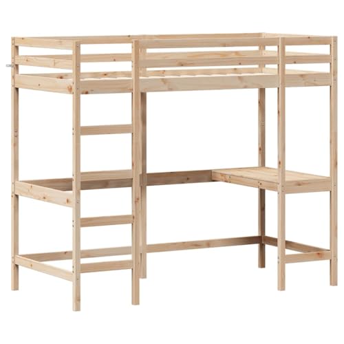 vidaXL Cama Alta con Escritorio, Litera Somier de Listones, Estructura de Cama, Mueble para Dormitorio, Madera Maciza de Pino 90x190 cm