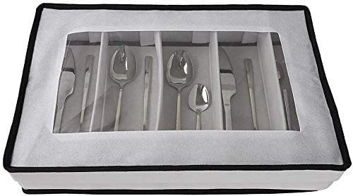 Flatware Storage Chest, Cutlery Container Box,Utensils Holder, Silverware Tray, Kitchen Knife Drawer Organizer, 5 Compartments, Removable Lid, Transparent Window,2 Handles and Large Capacity - Thumbnail 4