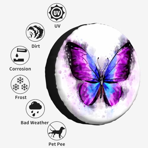 Image of Butterfly Spare Tire Cover for RV Trailer Watercolor Animal Bird Magical Fatasy Butterflies, Purple Black Wheel Protectors Weatherproof Polyester Tire Case for All Cars SUV Camper Travel 15 inch