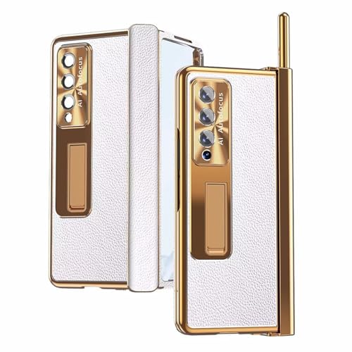 Coque Samsung Galaxy Z Fold 5 cuir or argent étui à rabat antichoc avec stylet