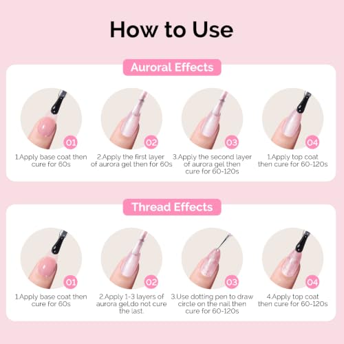 Image of MelodySusie Pearl Gel Nail Polish Set, 6 Colors Pastel Macaron White Green Pink Purple Blue Yellow Iridescent Drawing Glitter Gel Polish Soak Off Swirl Shell Thread Effect Nail Art Gifts for Women
