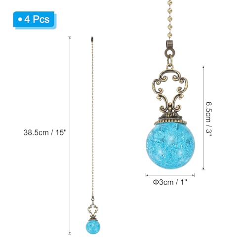 Image of PATIKIL 15 inch Ceiling Fan Pull Chain, 4 Pcs Crystal Pull Chain Fan Connector Vintage Ceiling Fan Ornament Fan Chains Extender for Ceiling Light Lamp Fans, Lake Blue (Ball)