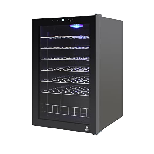 Image of Vinotemp 48 Bottle Wine Cooler Refrigerator, Freestanding Wine Fridge with Touch Screen Adjustable Temperature Control, Dual-Paned Glass Door, and Safety Lock, 48 Bottle, Black