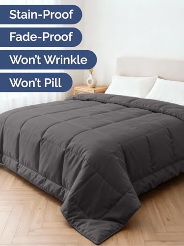 Image of King Size, Dark Gray Alternative Down Comforter - Warm, Lightweight & Breathable Hotel Quality Bedding Set for Men, Women, Kids & Teens - All Season Oversized Cooling Microfiber Duvet Insert Comforter