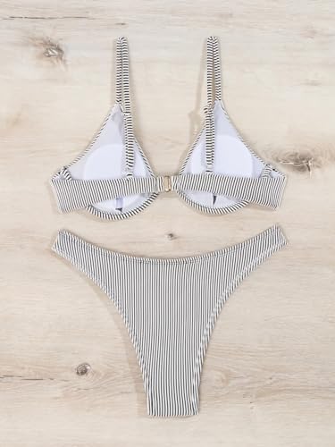 Image of Fanuerg Women Underwire Triangle Bikini Spaghetti Strap Push Up Swimsuit Cheeky Two Piece Bathing Suit