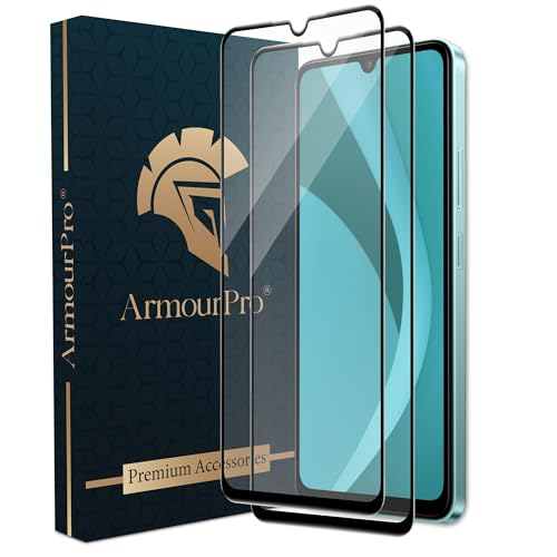 Image of ArmourPro Military Grade Gorilla Tempered Glass Compatible For Poco C75 (6.88 Inch) With Easy Installation Kit for Smartphone| Edge To Edge Coverage | Black, Pack of 2