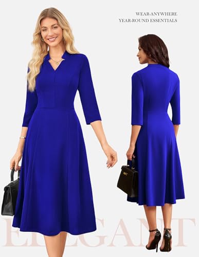 Image of GRACE KARIN Work Dresses for Women 2026,Midi Business Dress,3 /4 Sleeve Classy Fit and Flare Dress with Pocket