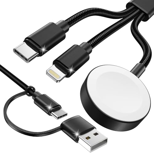 Travel Essentials,3 in 2 USB C Cable for Apple Watch Charger,iPhone Charger,Multi Charging Cable,Cruise Vacation Camping Essentials,Portable for iWatch Series 11-2/Ultra/SE &amp; iPhone 17-12,Car,Black