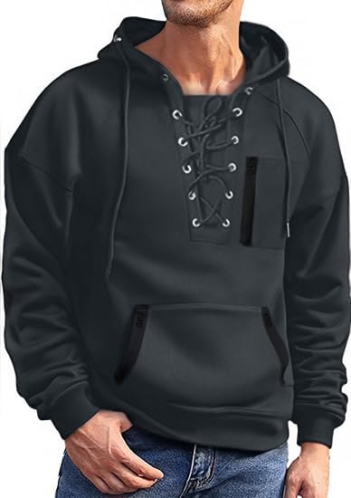 Men's Hoodies tactical hoodie Men Lace Up Sweatshirts Slim Fit Athletic Pullover Outdoor Long Hoodie with Pocket - Image 6