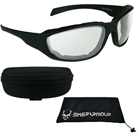 Bikershades Transitional Motorcycle Safety Glasses Photochromic CLEAR to GREY Lens | Zipper Case Cover