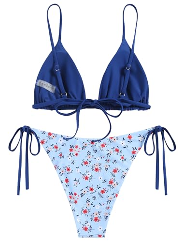 Image of ZAFUL Women's Triangle Bikini Floral String Bikini Set Two Piece Swimsuit Bathing Suits