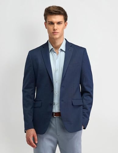 Image of Arrow Men's Blue Solid Notch Collar Long Sleeve Formal Polyester Slim Fit Blazer (ARAIBZ5016 Blue 46)