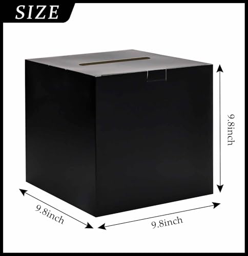 Image of SietDESEO Black Card Box for Party 9.8 inch x 9.8 inch Large Gift Card Box Holder for Wedding Reception Baby Shower Birthday Graduation Card Box