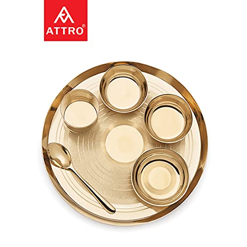 Image of Attro Satvik Kansa Silver Finish Dinner Set,6 Pieces,Gold