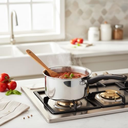 Image of Anjali FPSP16 Stainless Steel Fiesta Pro Sauce Pan Without Lid Chai pan with Induction Base 16 cm 1350 ml