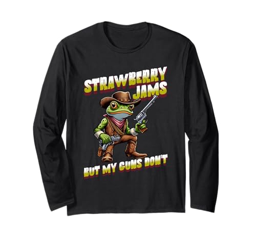 Strawberry Jams But My Guns Don't Funny Frog Cowboy メンズ 長袖Tシャツ