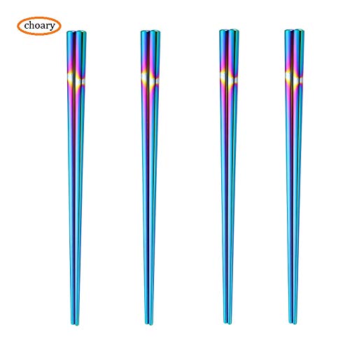 Choary Rainbow Stainless steel chopsticks, reusable Traditional Chinese chopsticks Metal Square Chopsticks