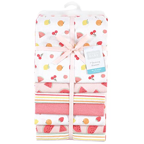 Image of Little Treasure Hudson Baby Cotton Poly Flannel Receiving Blankets Multipack, Pink Fruit Salad, 30x30 inches