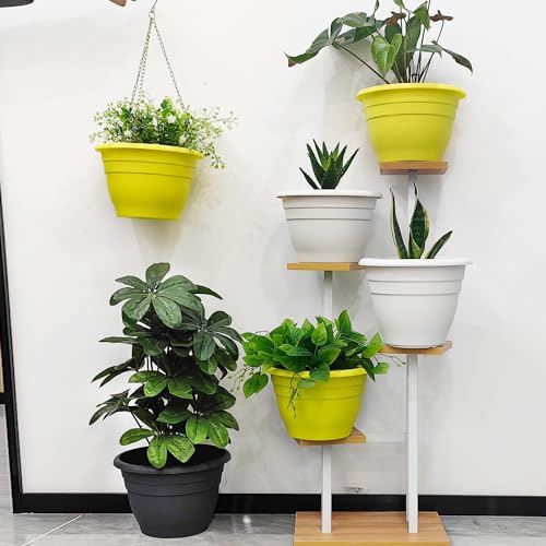 Image of RooTrimmer 10 Inch Plant Pots Set of 5,Lightweight Plastic Planters with Drainage Holes & Plugs,Durable Plant Containers for Indoor Outdoor Houseplants,Flowers,Patio & Garden(Yellow)