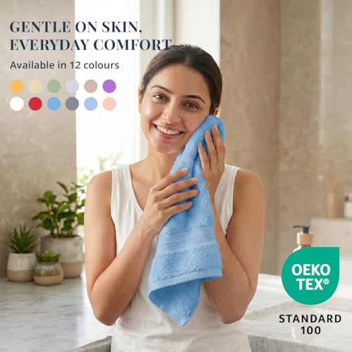Image of LANE LINEN 450 GSM 100% Cotton Colorado Hand Towel 2PC - Cerulean Blue | Ring Spun Cotton Weave, True 60x40cm Each, Quick Dry & Absorbent, Napkins for Gym, Workout, Sports