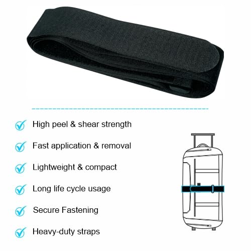 Sky Luggage Strap 2 Meter Long | Hook & Loop | Adjustable Suitcase Belt | Must Have Travel Accessory | Heavy Duty Baggage Strap | Secure and Easy Identification | Black | Pack of 2 2