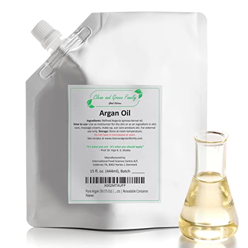Pure Argan Oil (15 Oz) | 100% Natural, Unscented | Base Oil for Handmade & Homemade Lotion with Argan, Argan Hair Growth Oil, Argan Face Oil, Argan Hair Oil | Carrier Oil | Resealable Pouch